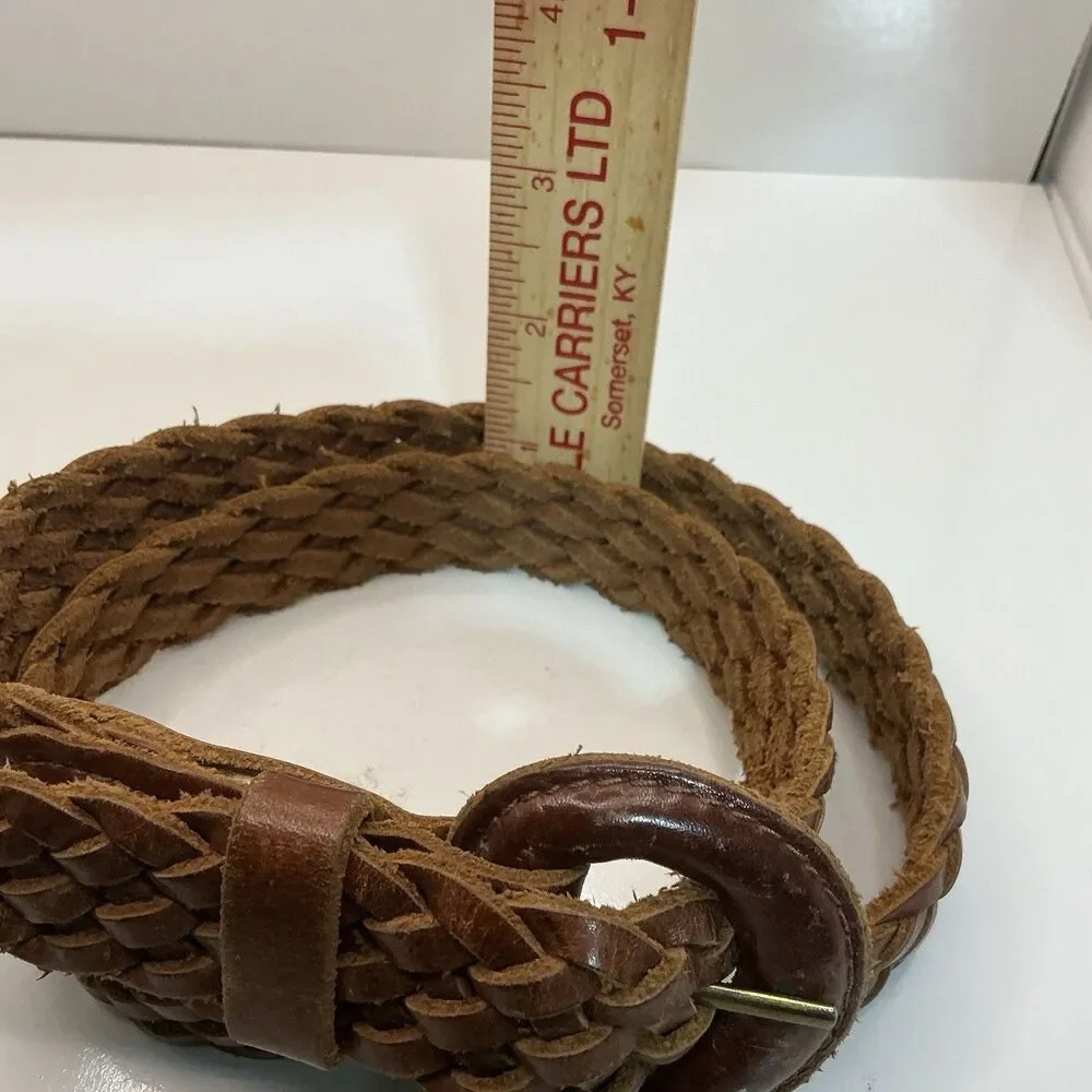 Vinntage Tan Leather Belt Med Brown Woven Braided Boho Western Cowgirl Classic